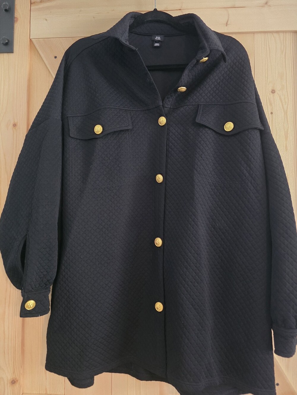 River Island Black Quilted Utility Jacket with Gold Buttons